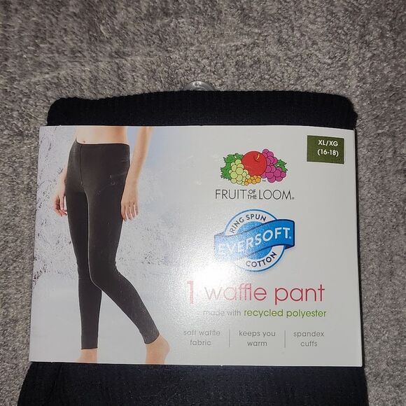 Black Fruit of the Loom Women's Eversoft Waffle Thermal Pants Size L - Picture 5 of 8